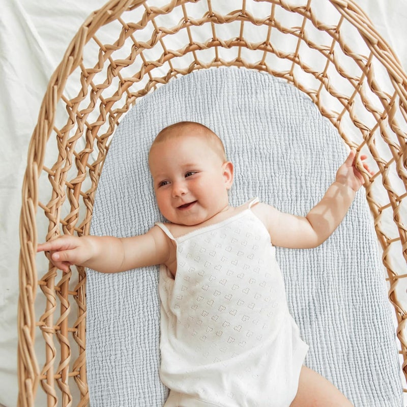 Bearmoss Bassinet Sheets - 2 Pack Muslin Cotton Bassinet Sheets Fits Oval and Rectangle Bassinet Mattress, Breathable and Skin-Friendly for Baby Boy and Girl (Light Blue&Royal Blue) - Image 3